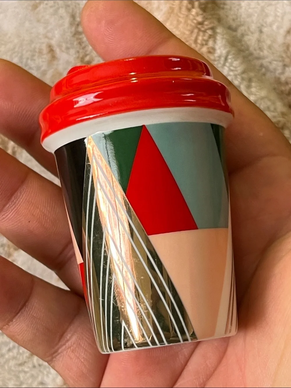 Starbucks Red-Lid Geometric Holiday Cup Ornament